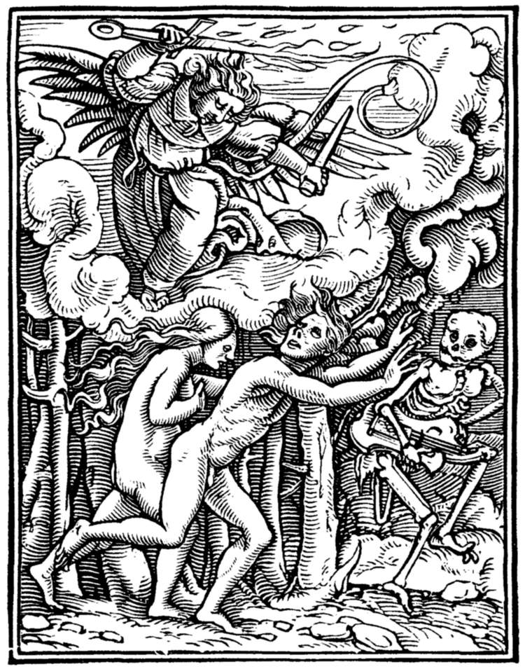 Ганс Гольбейн Младший. "Изгнание Адама и Евы из Рая". Серия "Пляска смерти". 1526.