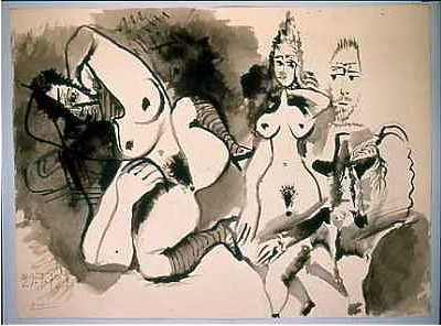 Пабло Пикассо. "Двое обнажённых и мужские головы". 1972.