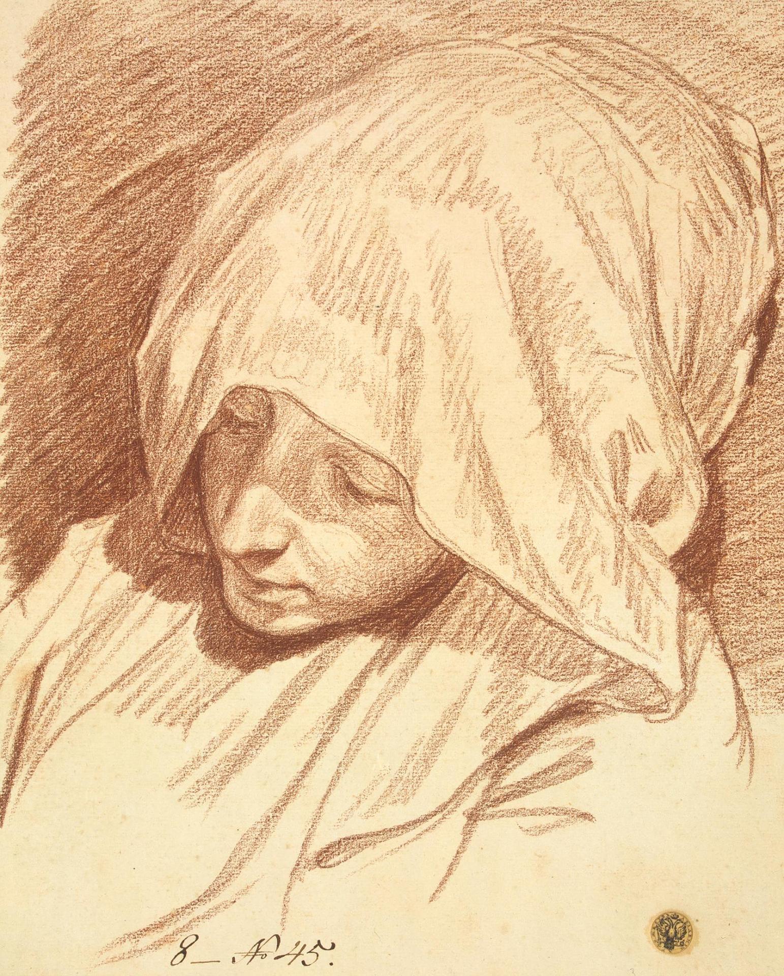 Жан-Батист Грёз. "Голова женщины в капюшоне". 1760-е. Эрмитаж, Санкт-Петербург.