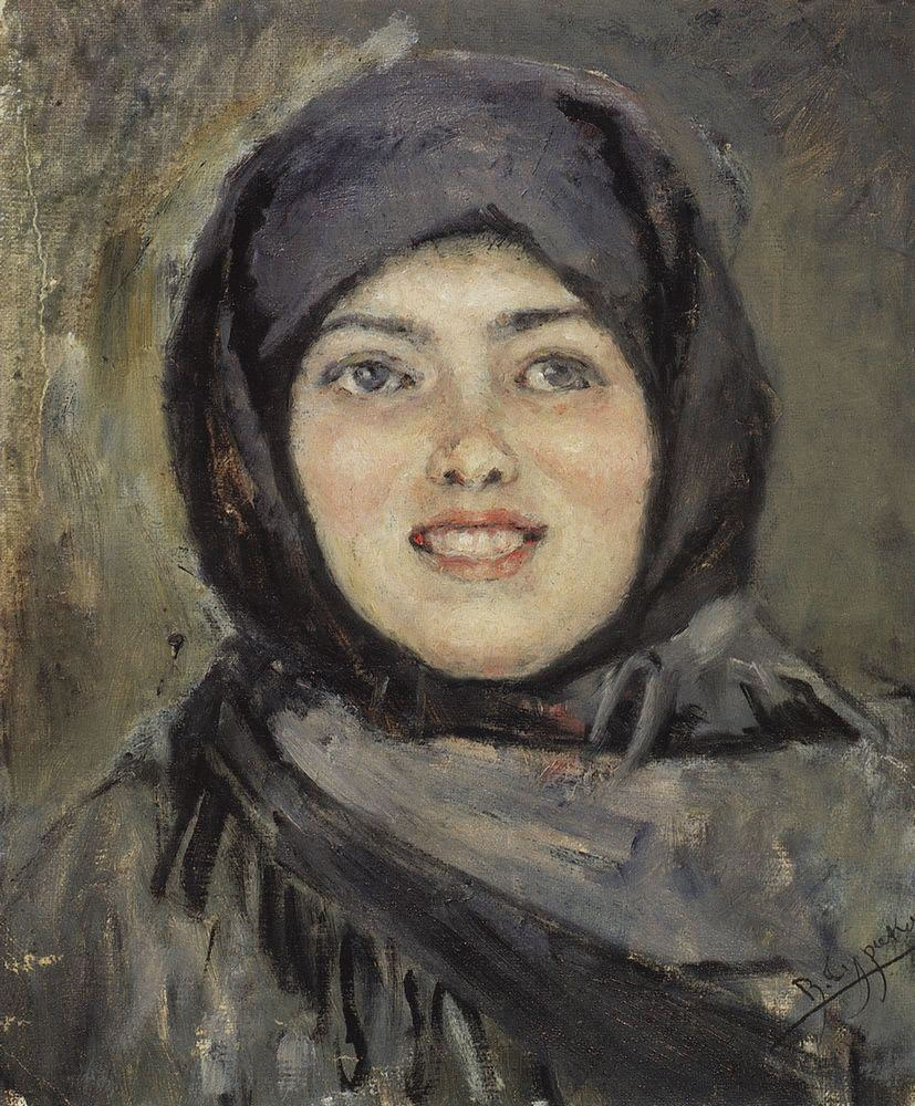 В. Суриков. Голова смеющейся девушки. 1890.