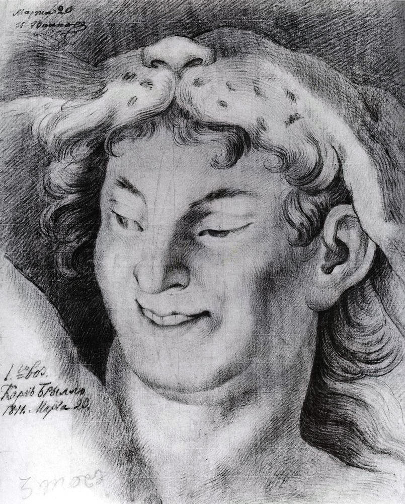 К. Брюллов. Голова Вакха (копия с оригинала). 1811.