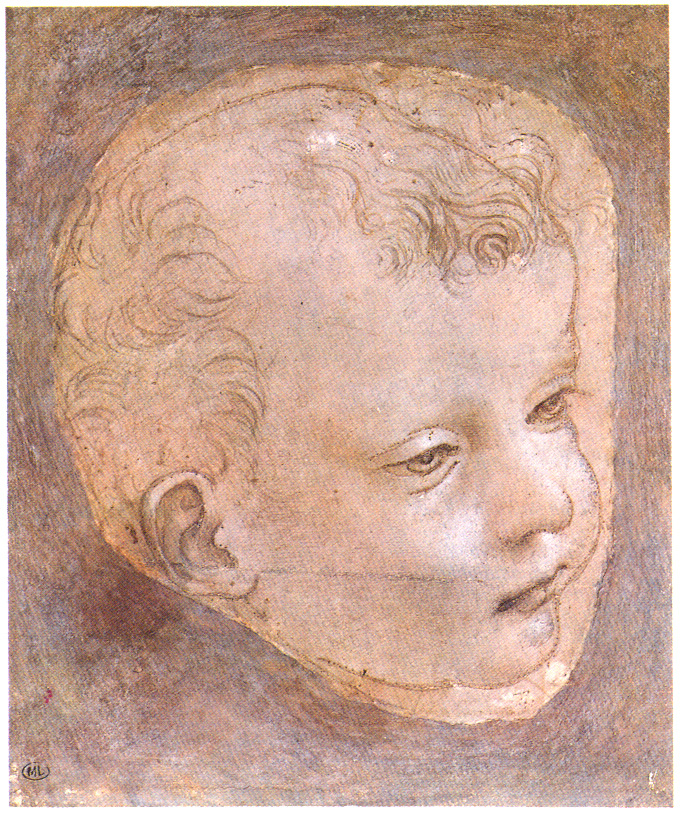 Леонардо да Винчи. Рисунок головы младенца.