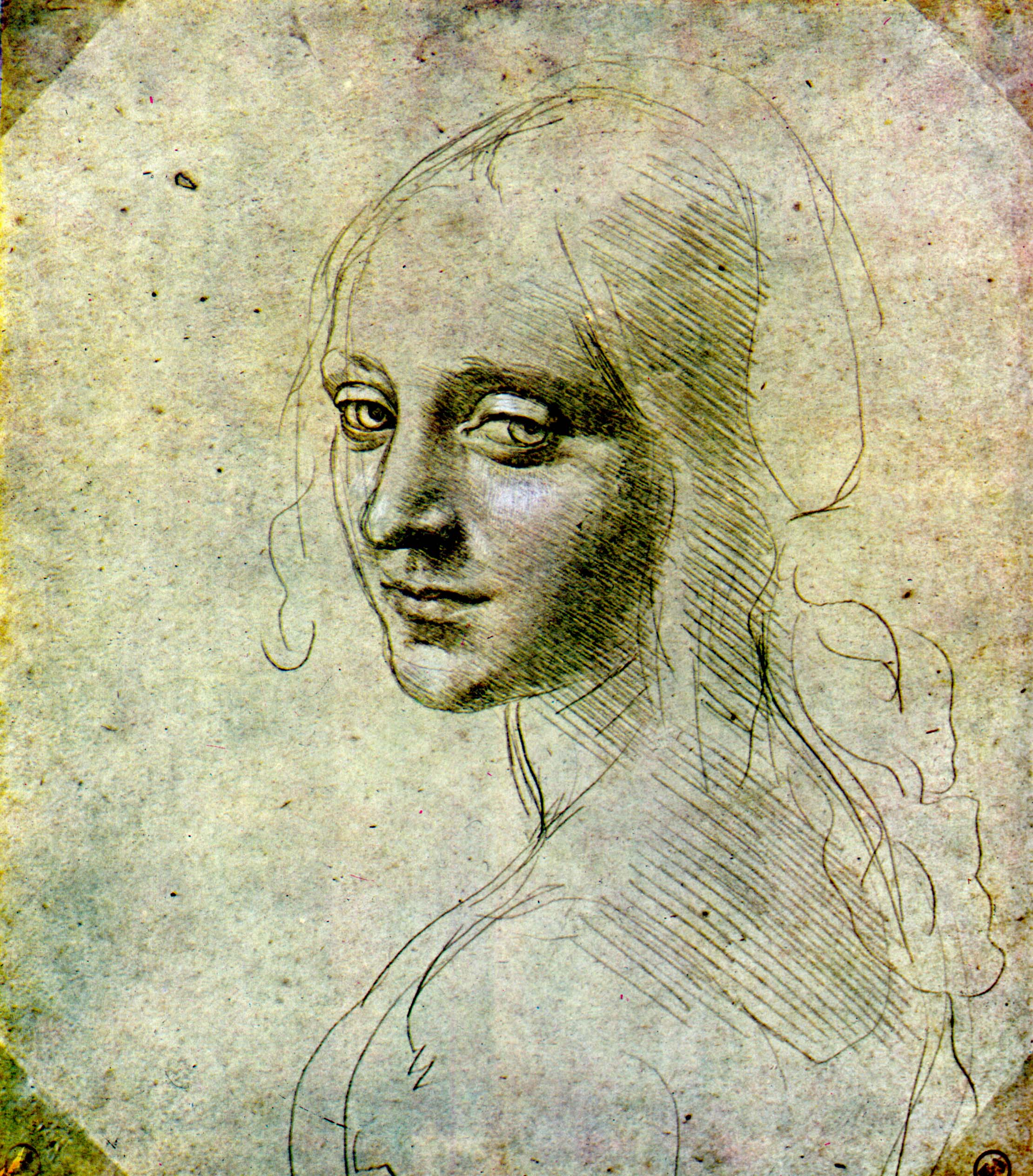 Леонардо да Винчи. Эскиз головы ангела для луврской "Мадонны в скалах".
