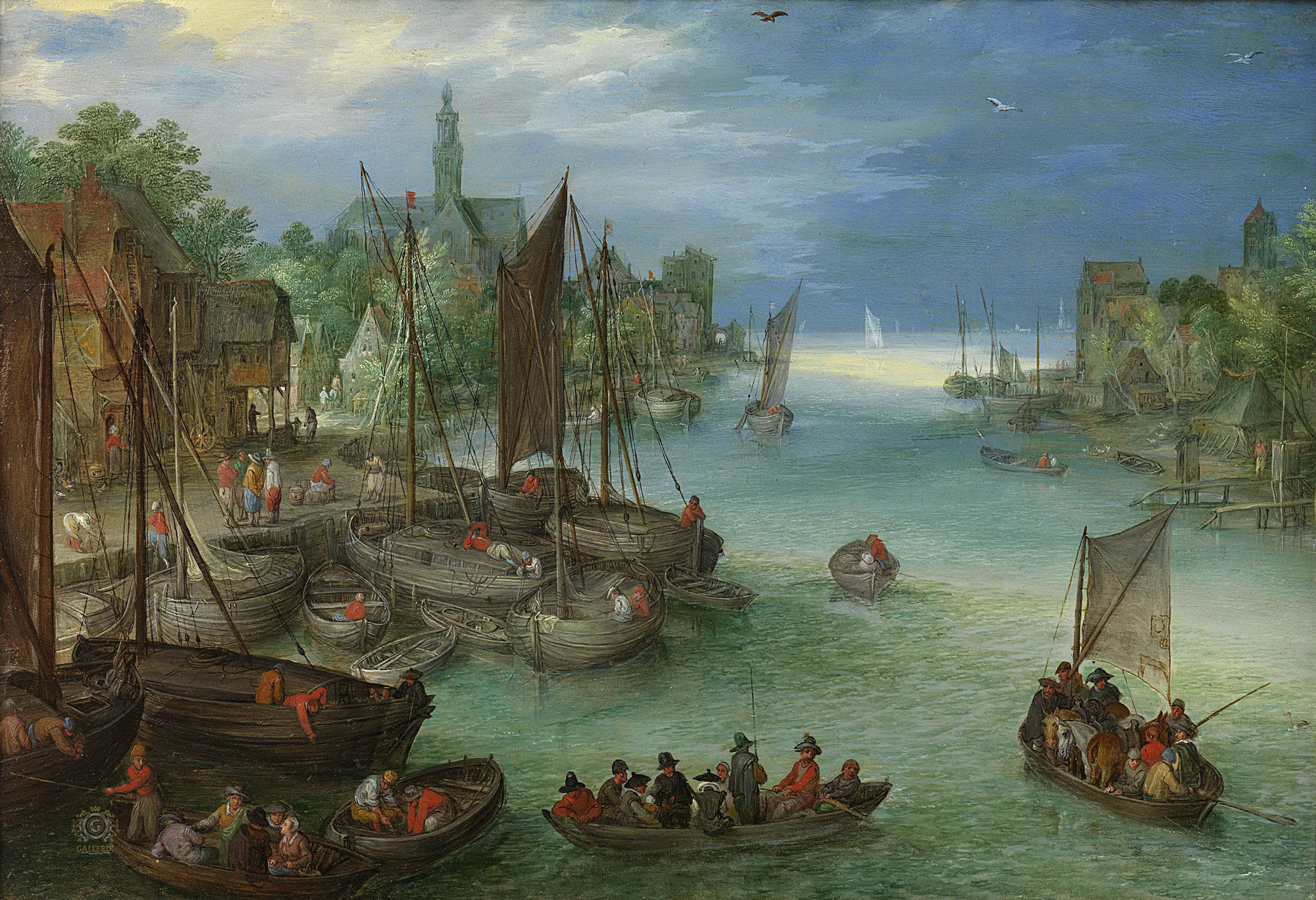 Ян Брейгель Старший (атр.). "Пейзаж с видом на город вдоль реки". 1630. Государственный музей, Амстердам.