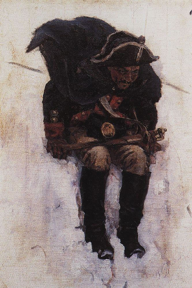 В. Суриков. Солдат, спускающийся по склону снежной горы. 1898.