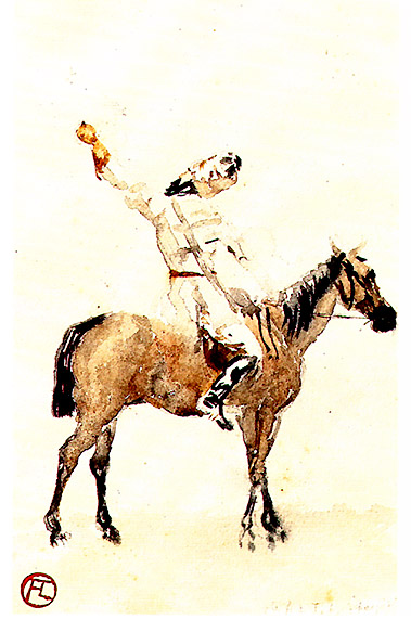 Анри де Тулуз-Лотрек. Граф Альфонс де Тулуз-Лотрек на соколиной охоте. 1879.