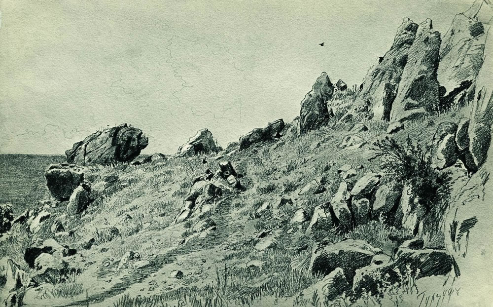 И. Шишкин. Скалы на берегу моря. Гурзуф. 1879.