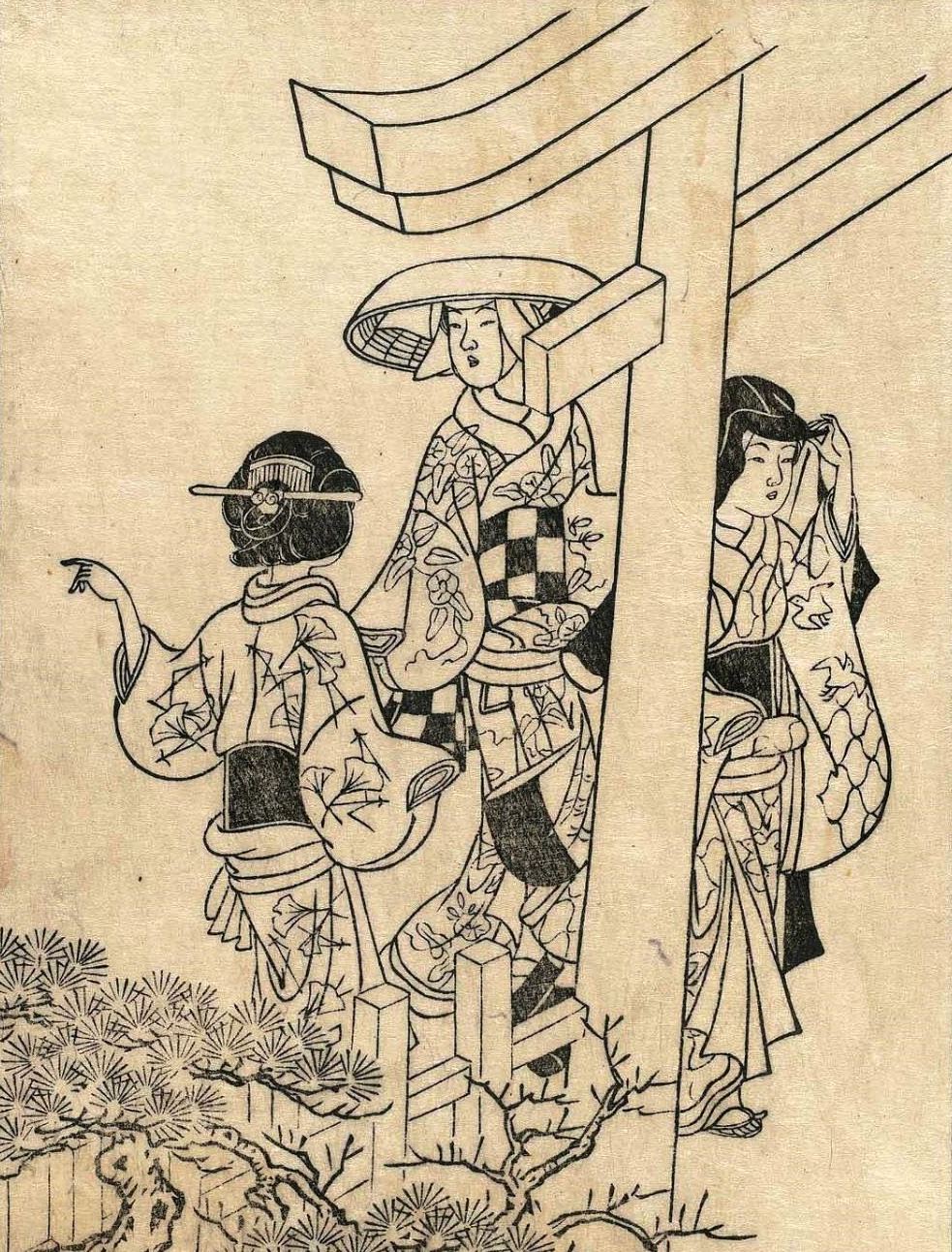 Нисикава Сукэнобу. Посещение храма. Между 1716 и 1736.