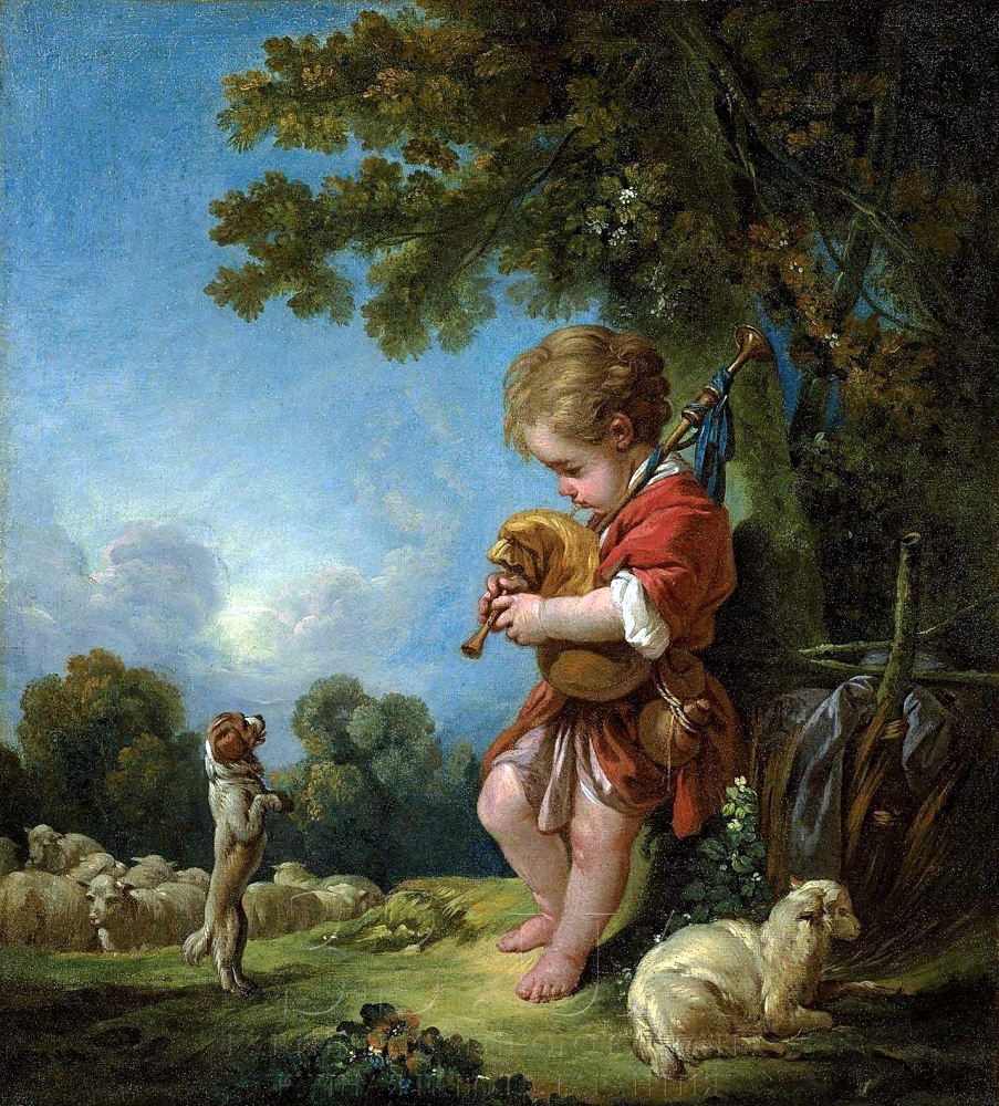 Франсуа Буше. Пастушок, играющий на волынке. 1754.
