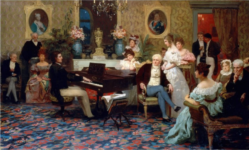 Генрих Семирадский. Шопен, играющий на фортепьяно в салоне князя Радзивилла. 1887.