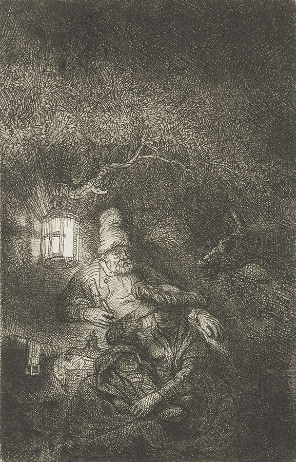 Рембрандт Харменс ван Рейн. "Отдых на пути в Египет, ночь". 1642.