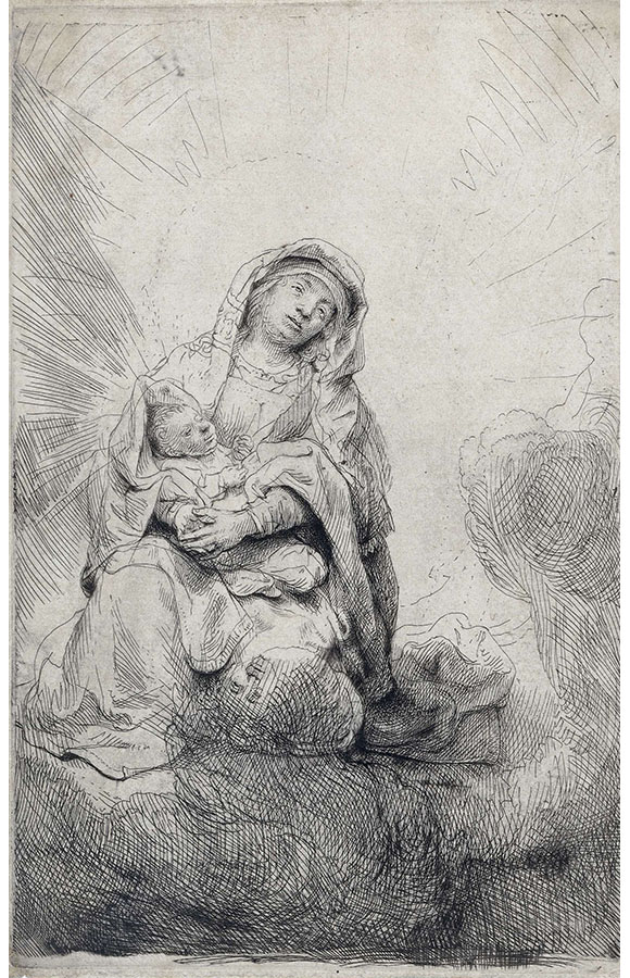 Рембрандт Харменс ван Рейн. "Мадонна с младенцем на облаке". 1641.