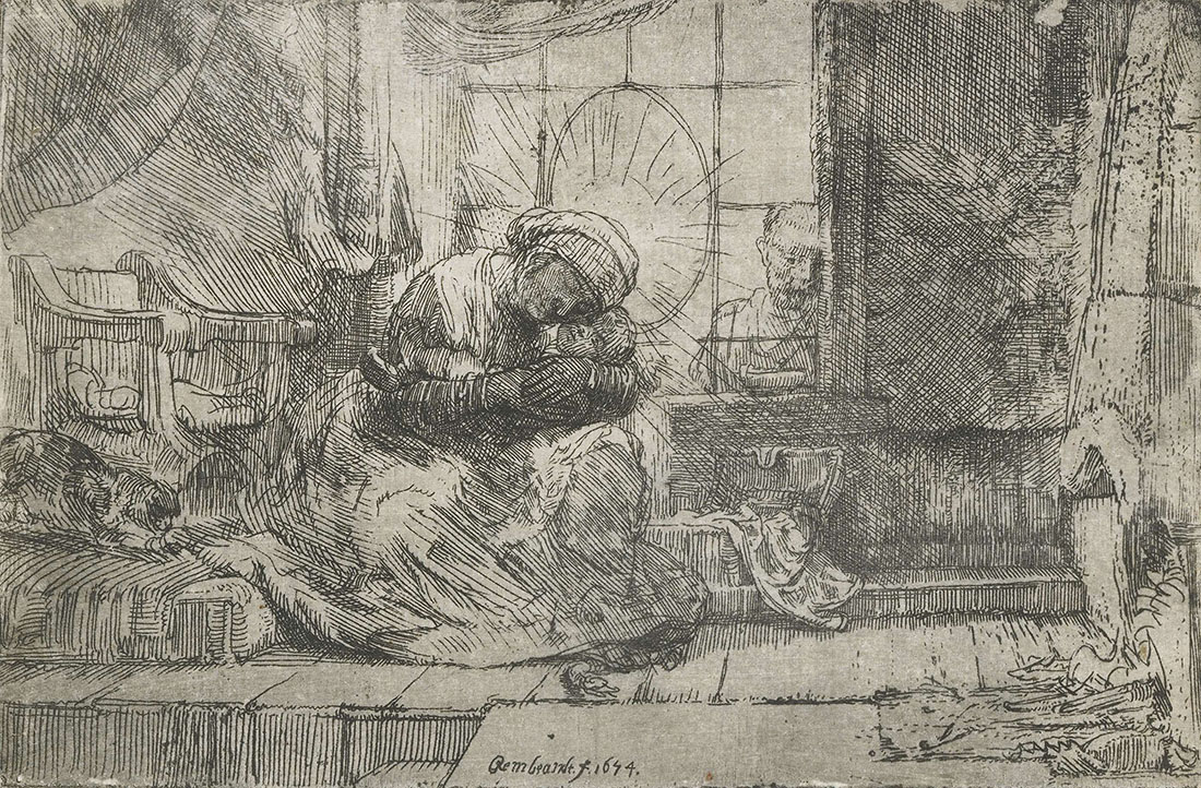 Рембрандт Харменс ван Рейн. "Мадонна с младенцем, кошкой и змеёй". 1654.