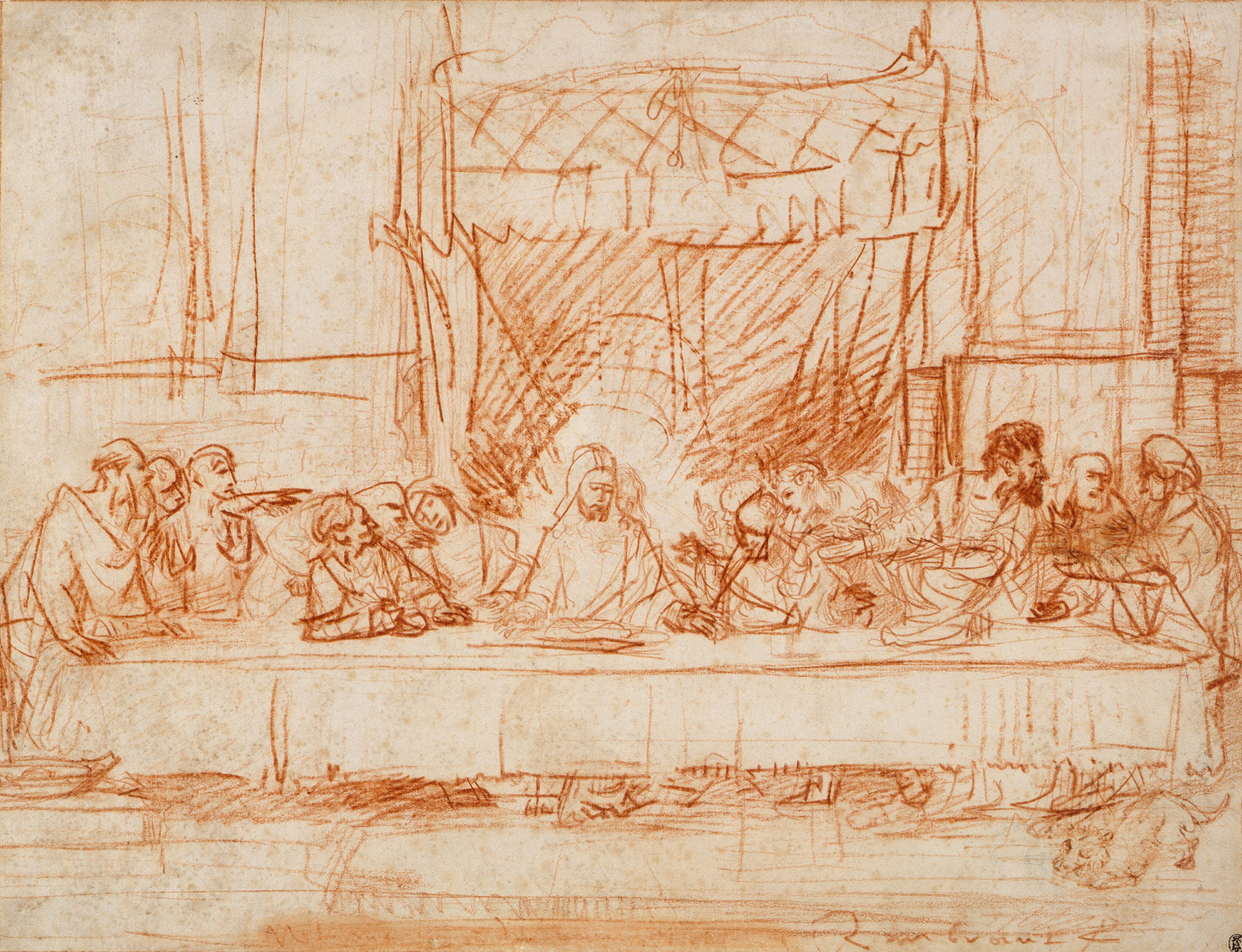 Рембрандт Харменс ван Рейн. "Тайная вечеря (реплика на Леонардо да Винчи)". 1634-1635. Метрополитен, Нью-Йорк.