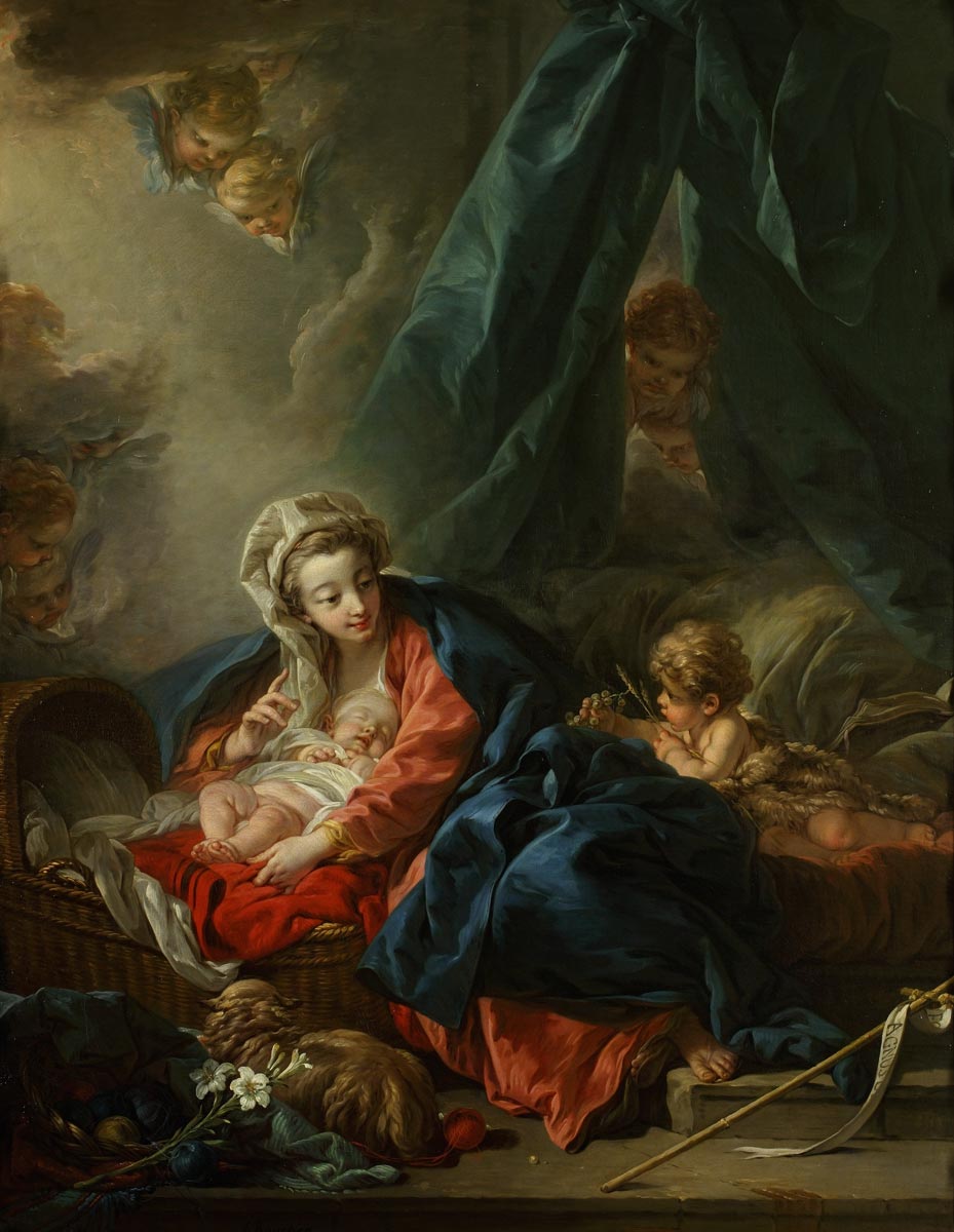 Ф. Буше. Мадонна с младенцем Христом и маленьким Иоанном. 1758.                                          .