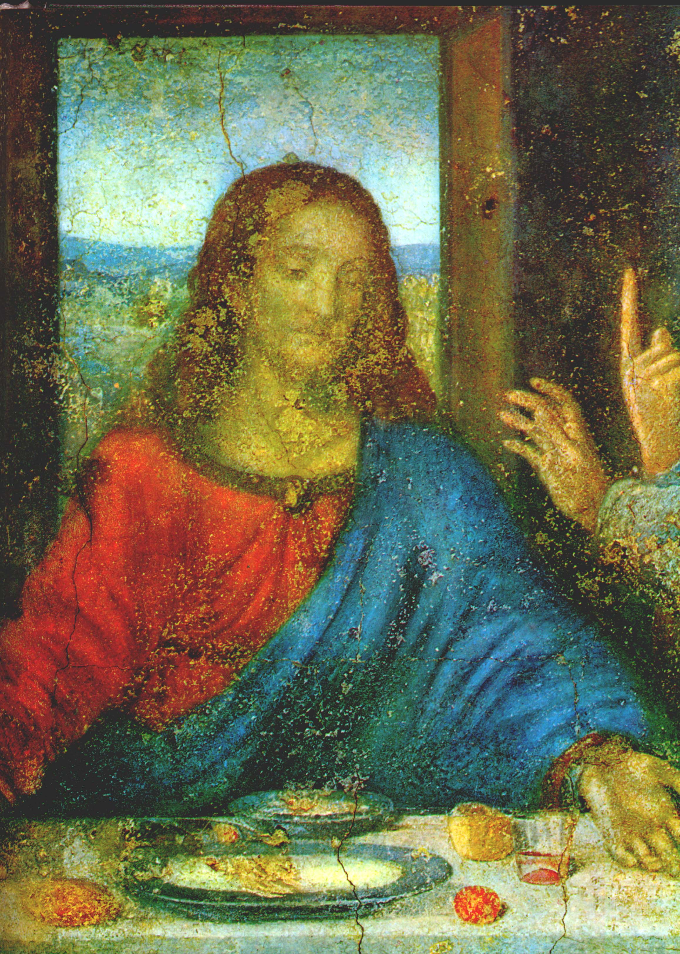 Леонардо да Винчи. Христос, фрагмент "Тайной вечери". 1495-1497.                                     .