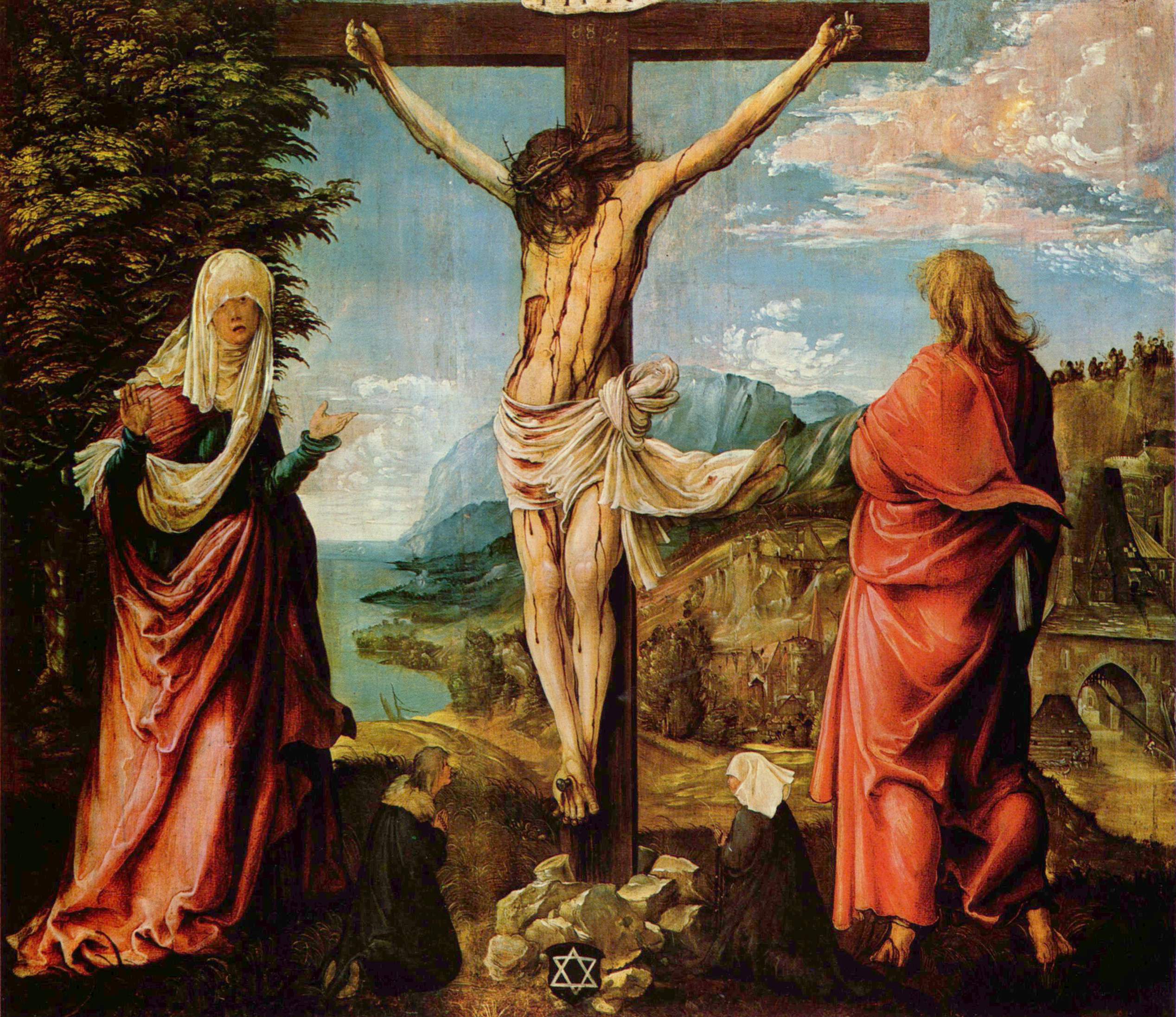 А. Альтдорфер. Распятие. Христос на кресте, Мария и Иоанн. 1515-1516.                                    .