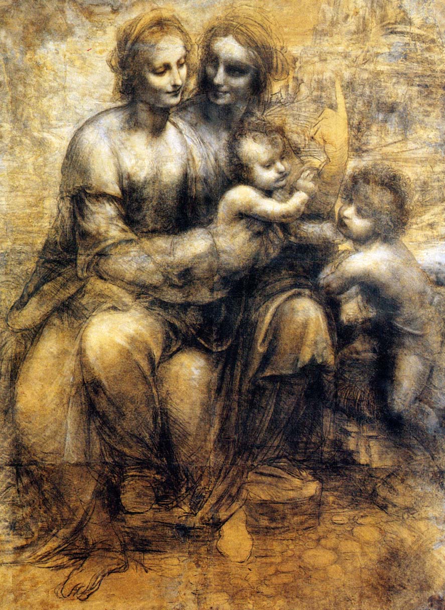 Леонардо да Винчи. "Святая Анна с Марией, младенцем Христом и Иоанном Крестителем". Около 1500. Национальная галерея, Лондон.