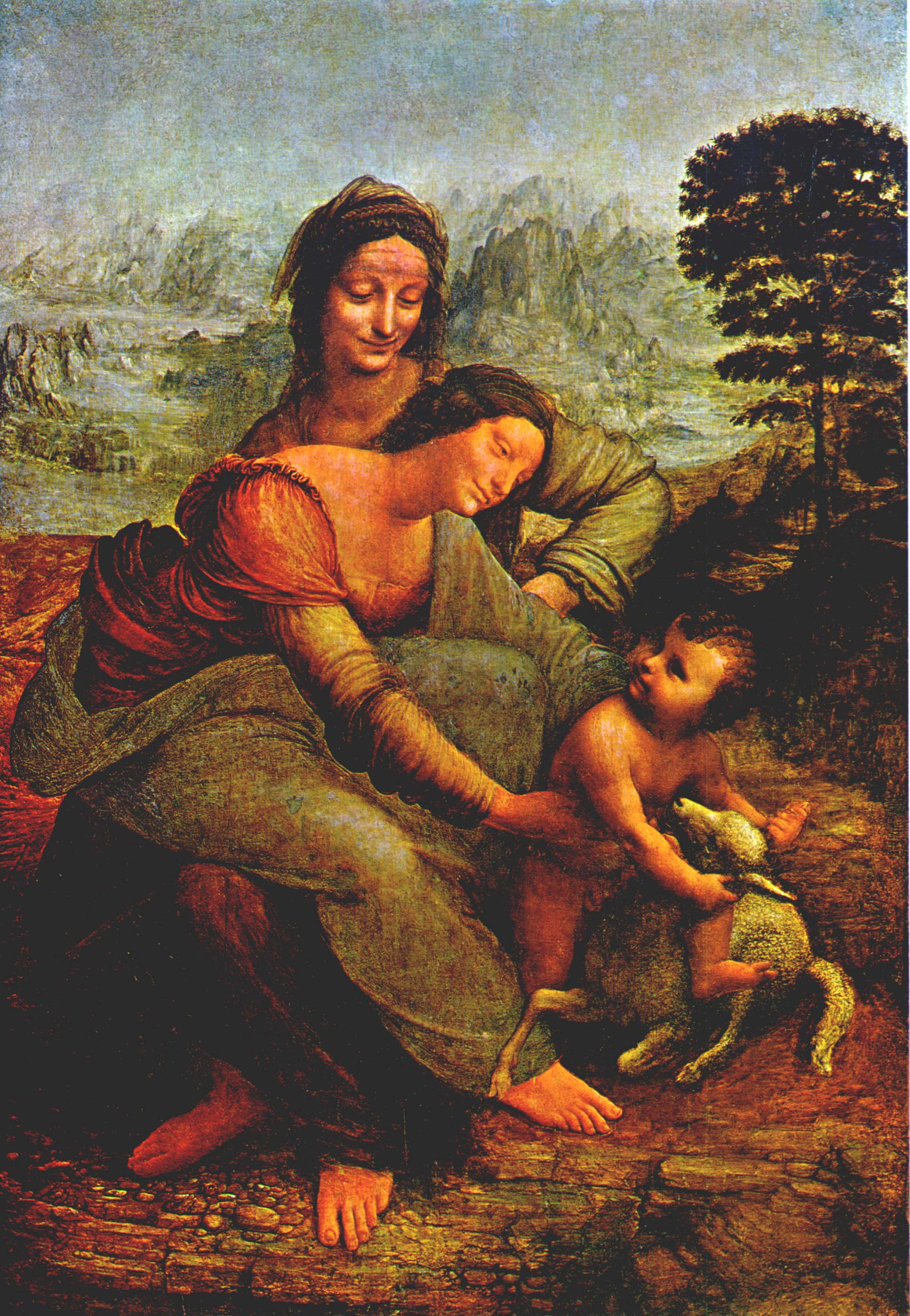 Леонардо да Винчи. Св. Анна с Марией и младенцем Христом.                                        .