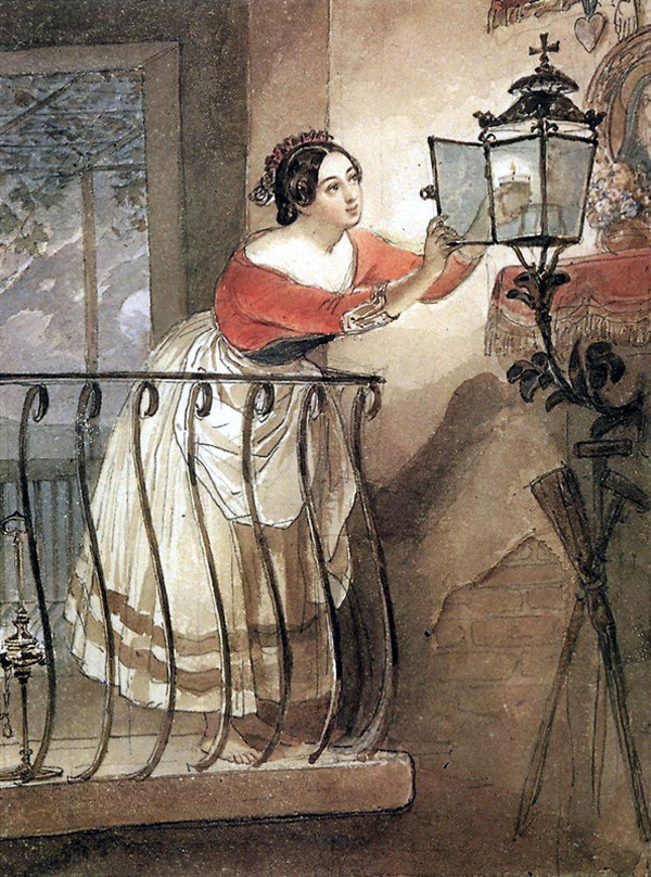 Карл Павлович Брюллов. "Итальянка, зажигающая лампаду перед образом мадонны". 1835.