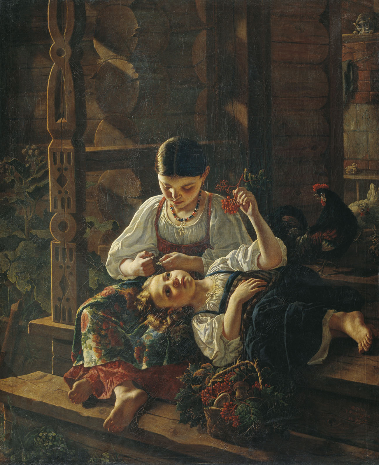 Ростислав Фелицын. На крыльце избы. 1855.