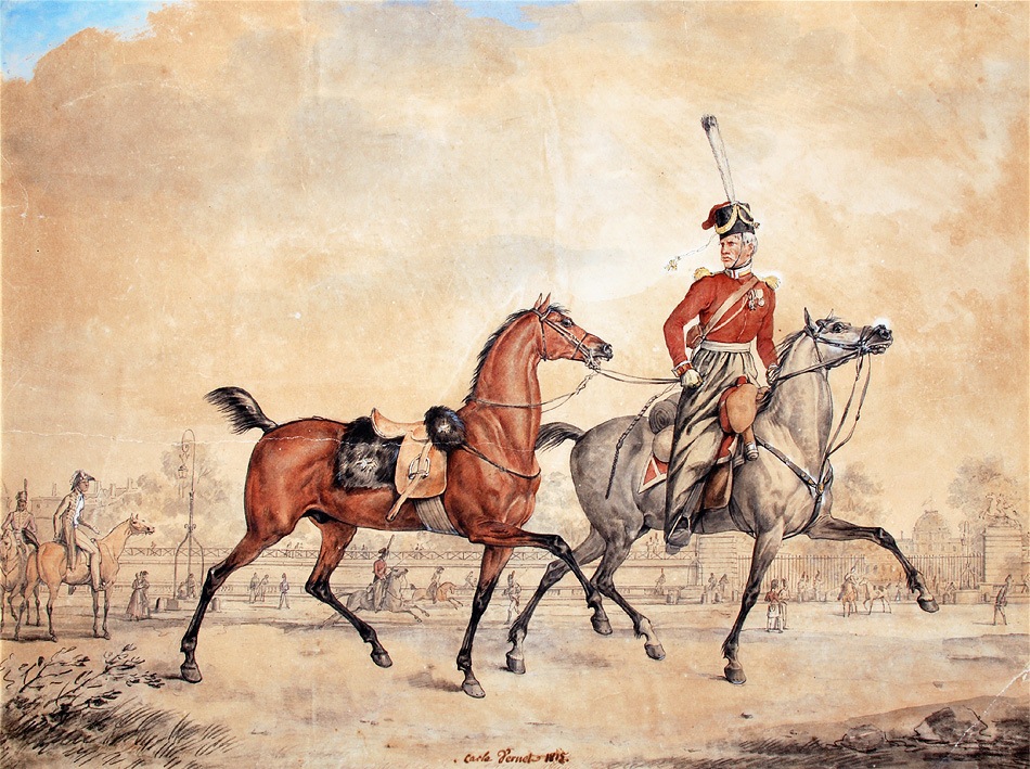 Карл Верне. "Казак лейб-гвардии Казачьего полка на Королевской площади в Париже". 1815.