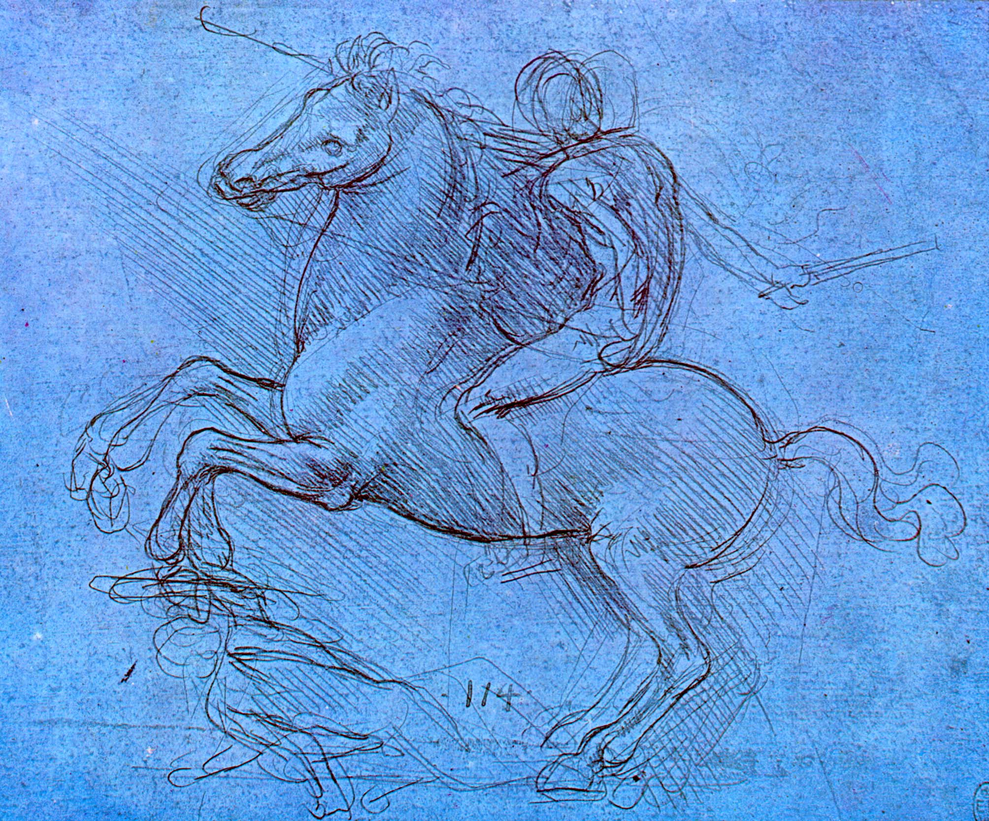 Леонардо да Винчи. Всадник, поднявший коня на дыбы и поверженный.
