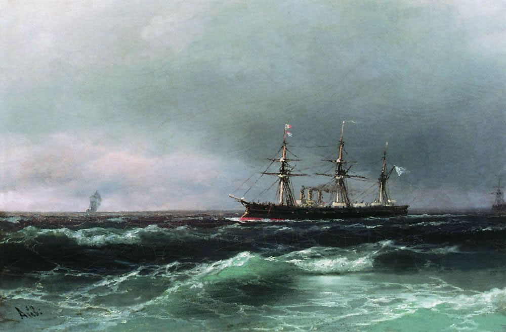 Иван Айвазовский. Корабль в море. 1870-е.
