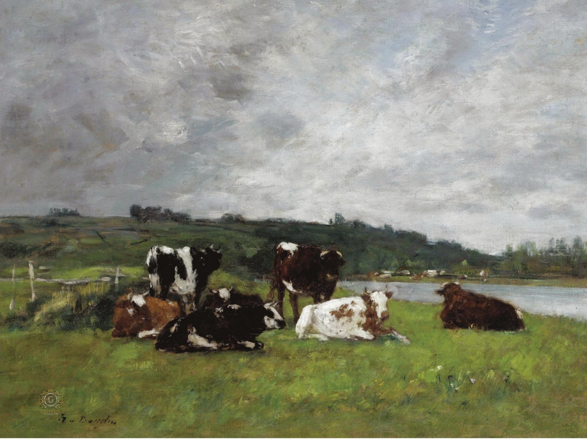 Эжен Буден. "Коровы на пастбище". 1880-1885.