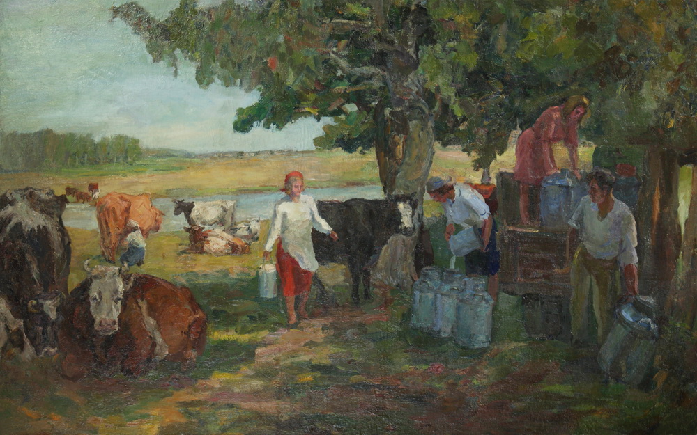 Н. Сорокина. "Дойка коров". 1970.