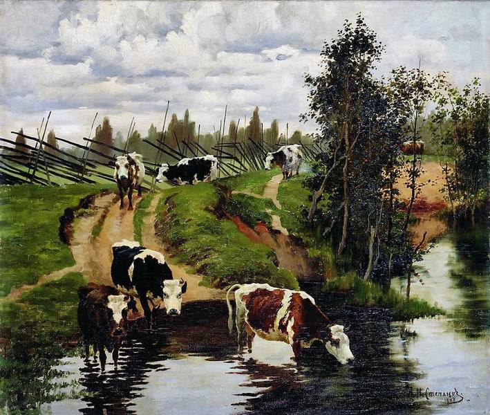 Алексей Степанович Степанов. "Коровы на водопое". 1908.