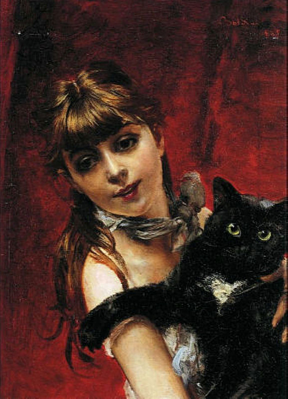 Джованни Больдини. "Девочка с чёрным котом в руках". 1885.