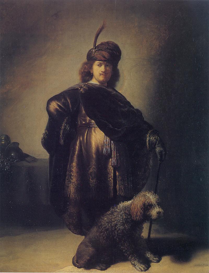 Рембрандт ван Рейн. Автопортрет в восточном костюме с пуделем. 1631.