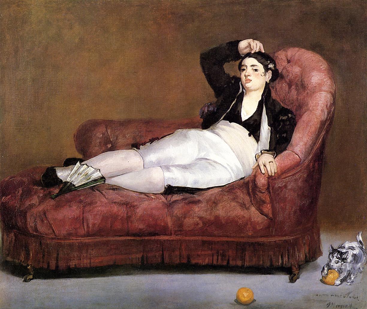 Эдуард Мане. "Лежащая молодая женщина в испанском костюме". 1862. Картинная калерея Йельского университета, Нью-Хейвен.