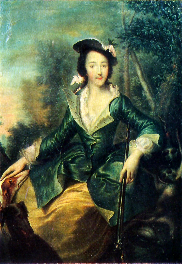Георг Гроот. Портрет Екатерины алексеевны в охотничьем костюме. 1740-е.