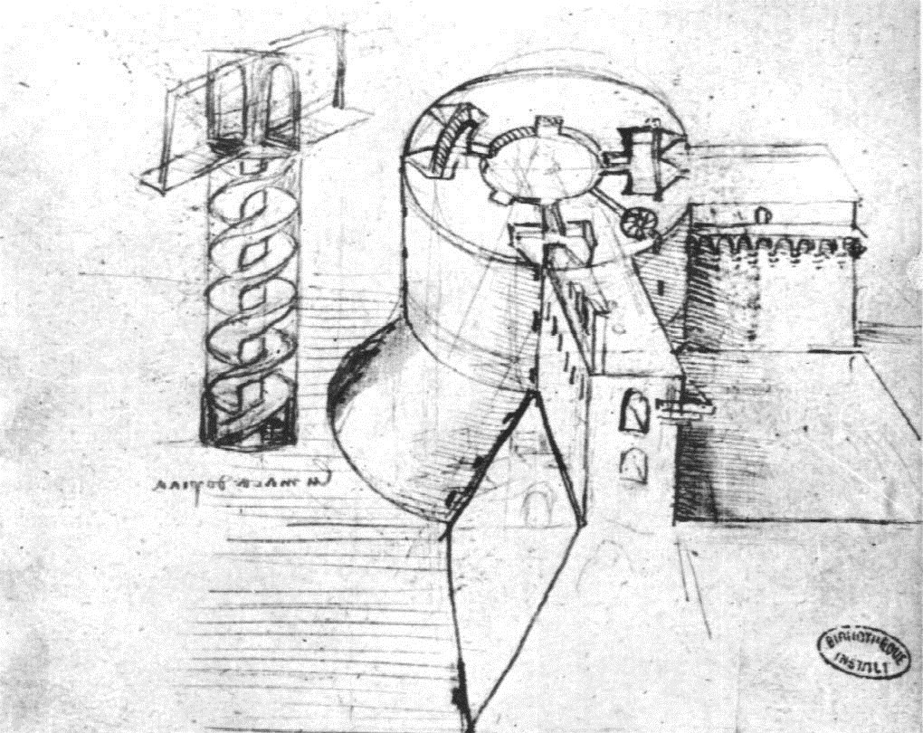 Леонардо да Винчи. Деталь угловой крепостной башни. 1488.