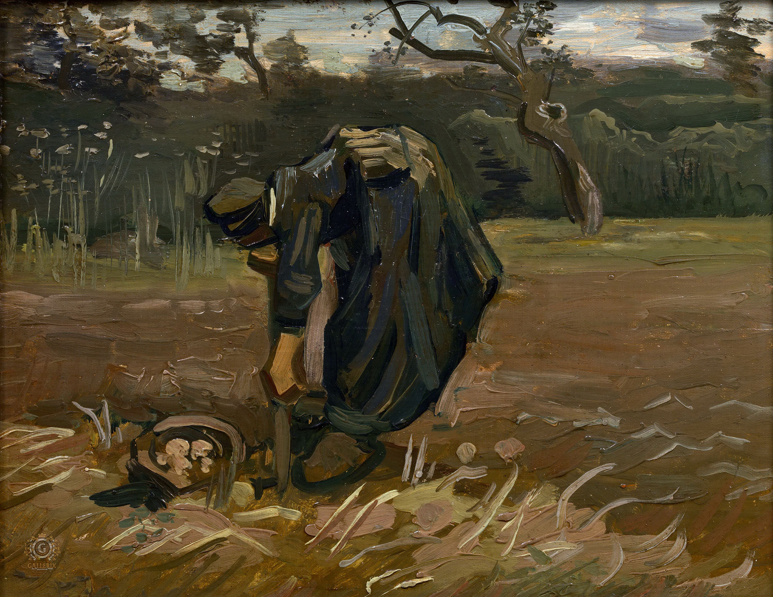 Винсент Ван Гог. "Крестьянка, выкапывающая картофель". 1885. Королевский музей изящнях искусств, Антверпен.