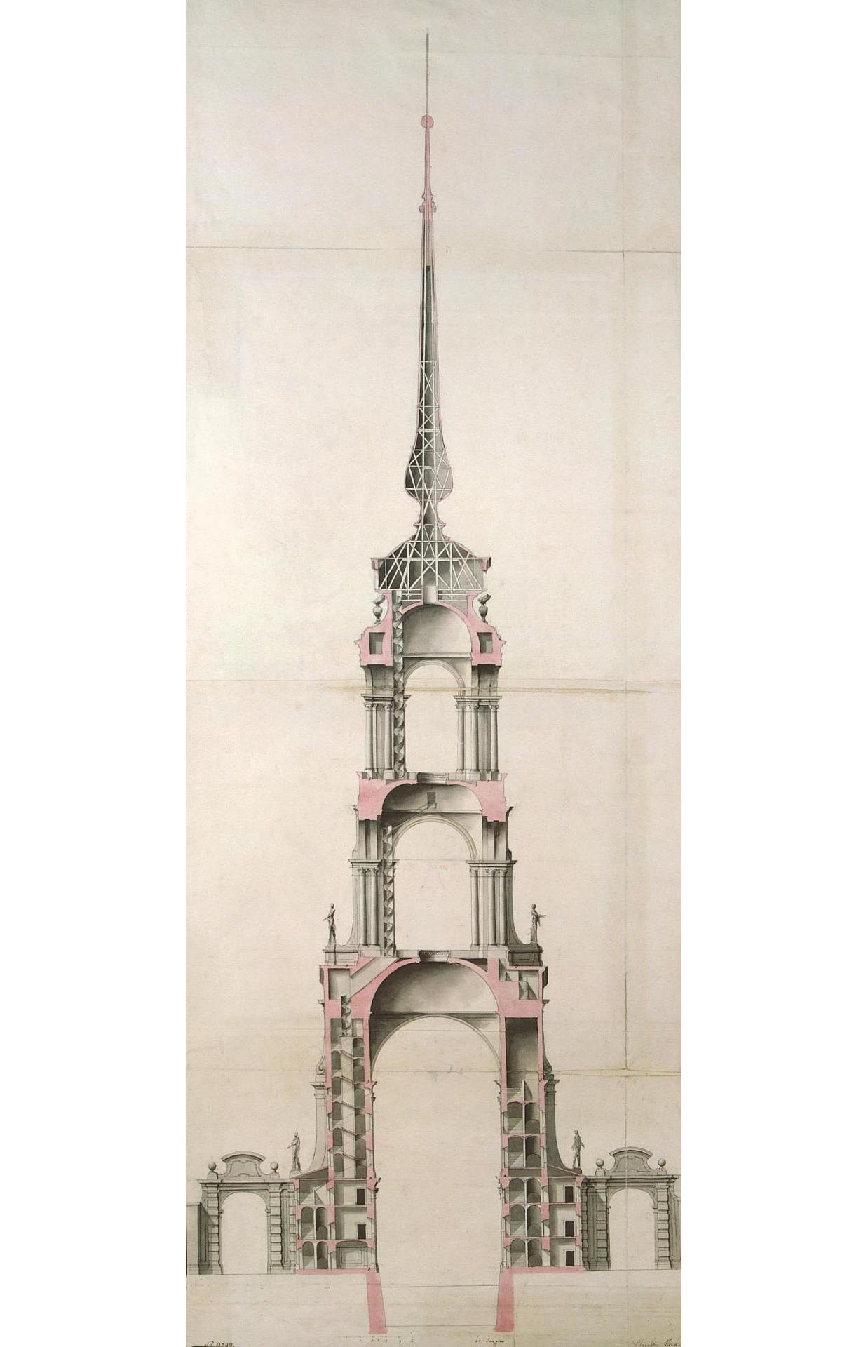Николо Микетти. "Маяк в Кронштадте. Вертикальный разрез. Проект". 1721-1722.