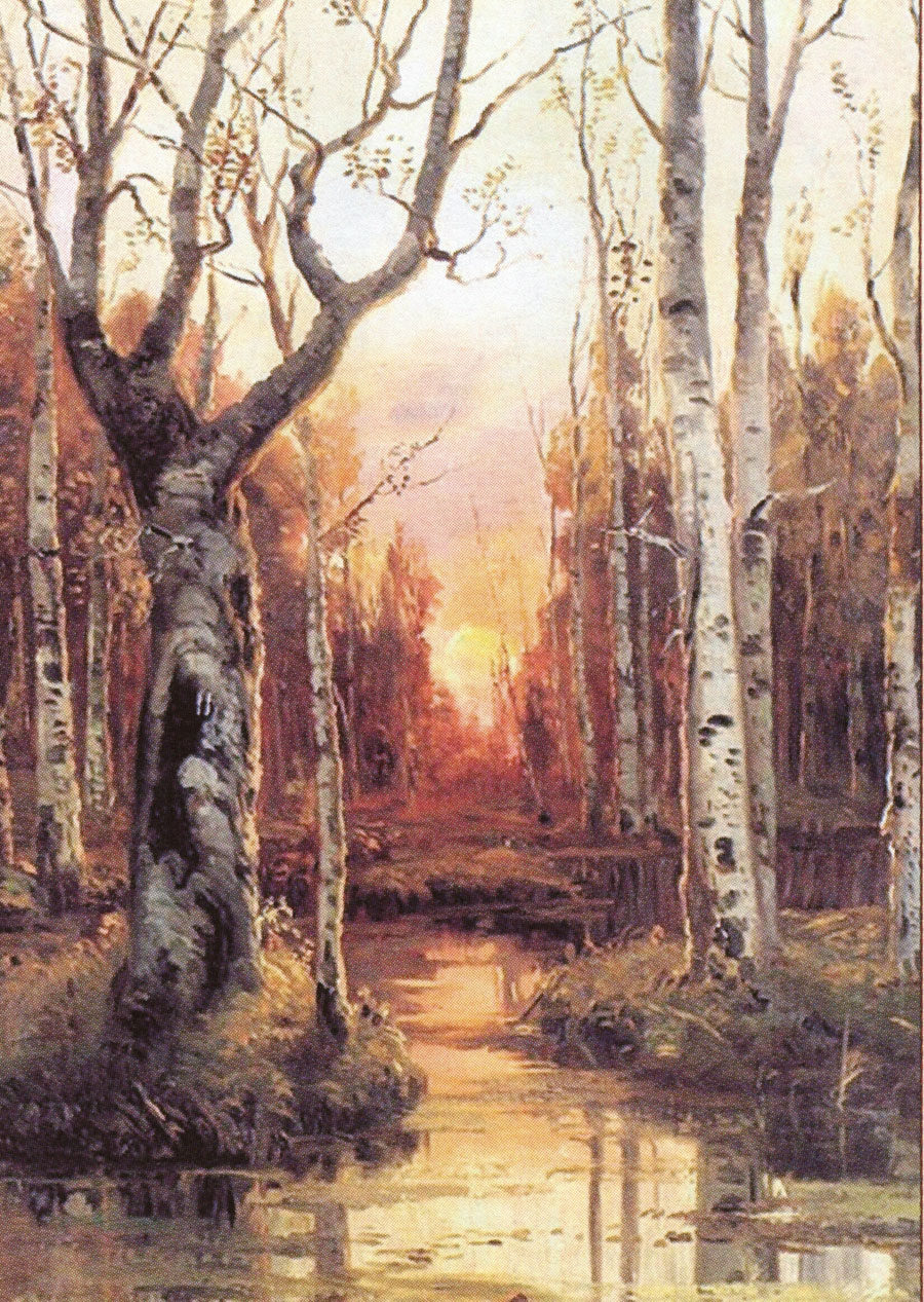 Юлий Юльевич Клевер. "Закат в лесу". 1912.