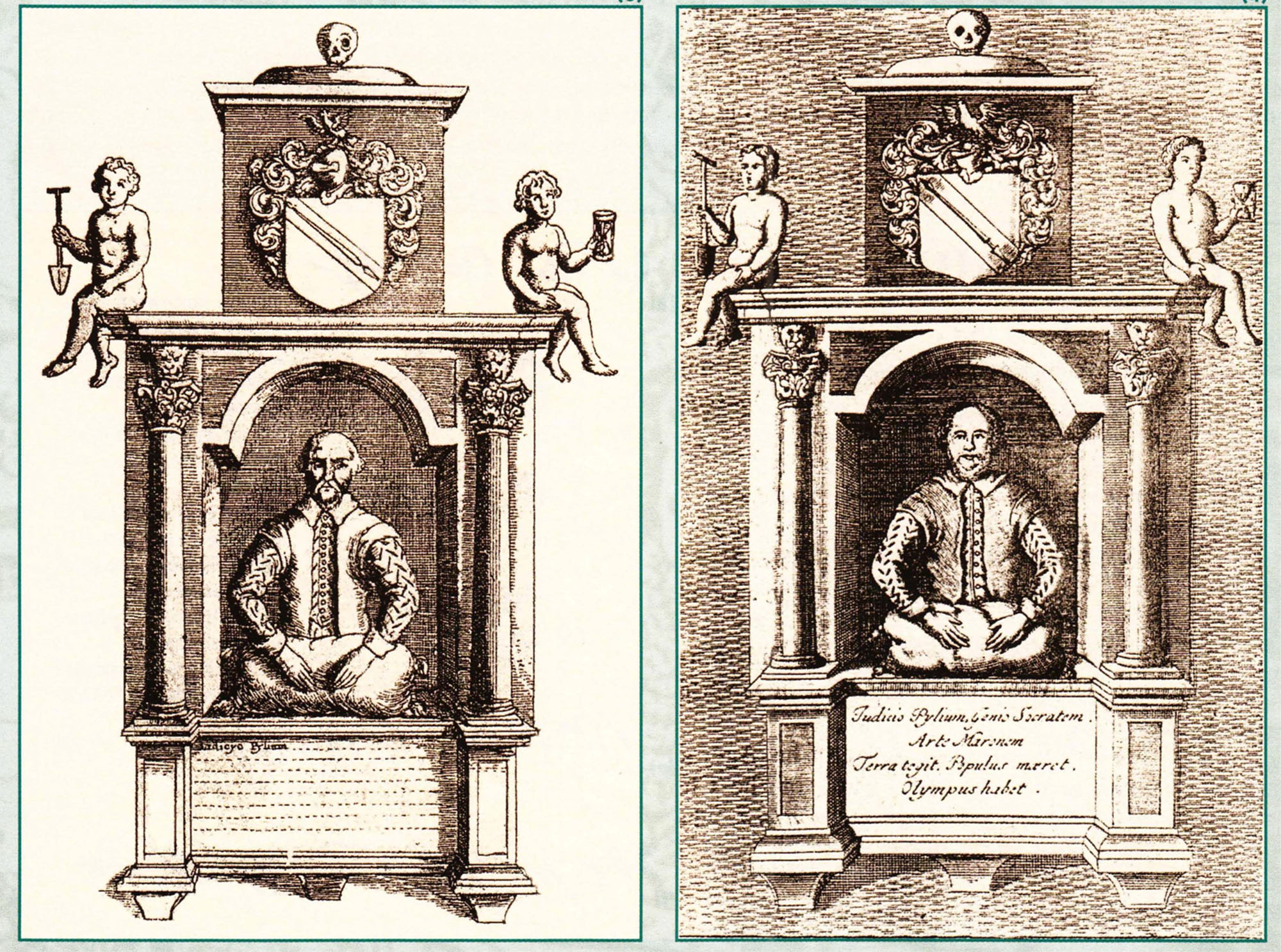 Гравюры 1656 и 1709 гг., изображающие памятник Шекспиру.