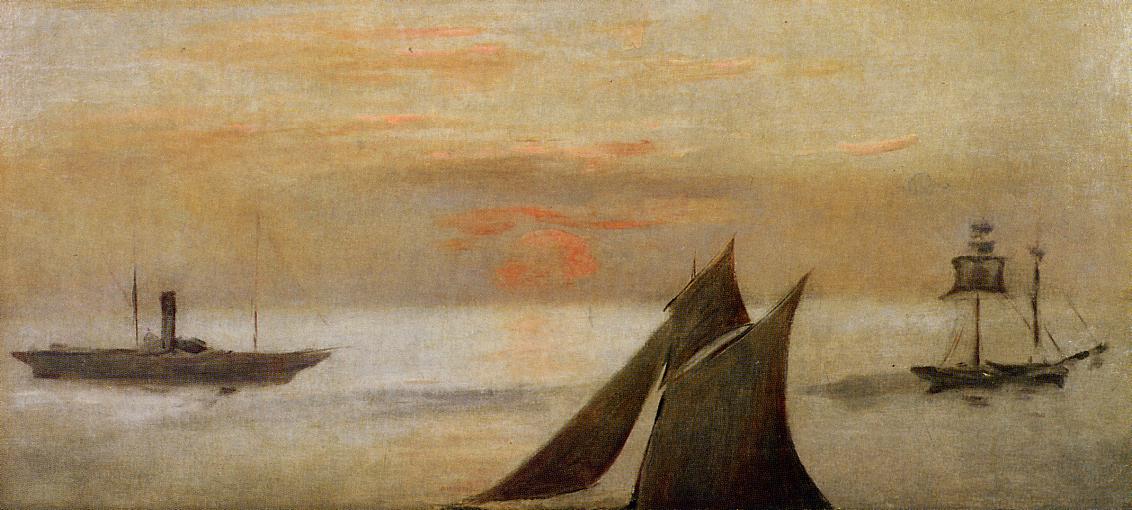 Эдуард Мане. "Лодки в море, закат". 1869. Музей изящных искусств, Гавр.