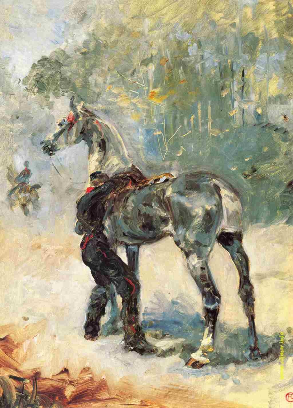 Анри де Тулуз-Лотрек. "Артиллерист, седлающий лошадь". 1881. Музей тулуз-Лотрека, Альби.
