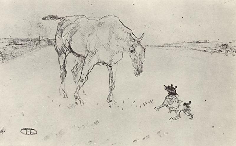 Анри де Тулуз-Лотрек. "Лошадь и щенок". 1898.