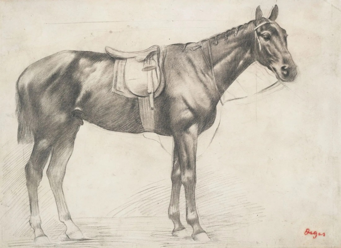 Эдгар Дега. "Лошадь с седлом и уздечкой". 1870. Художественные музеи Гарварда, Кембридж.