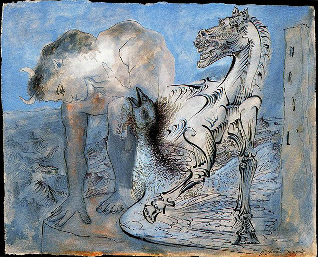 Пабло Пикассо. "Минотавр, лошадь и птица". 1936. Музей Пикассо, Париж.