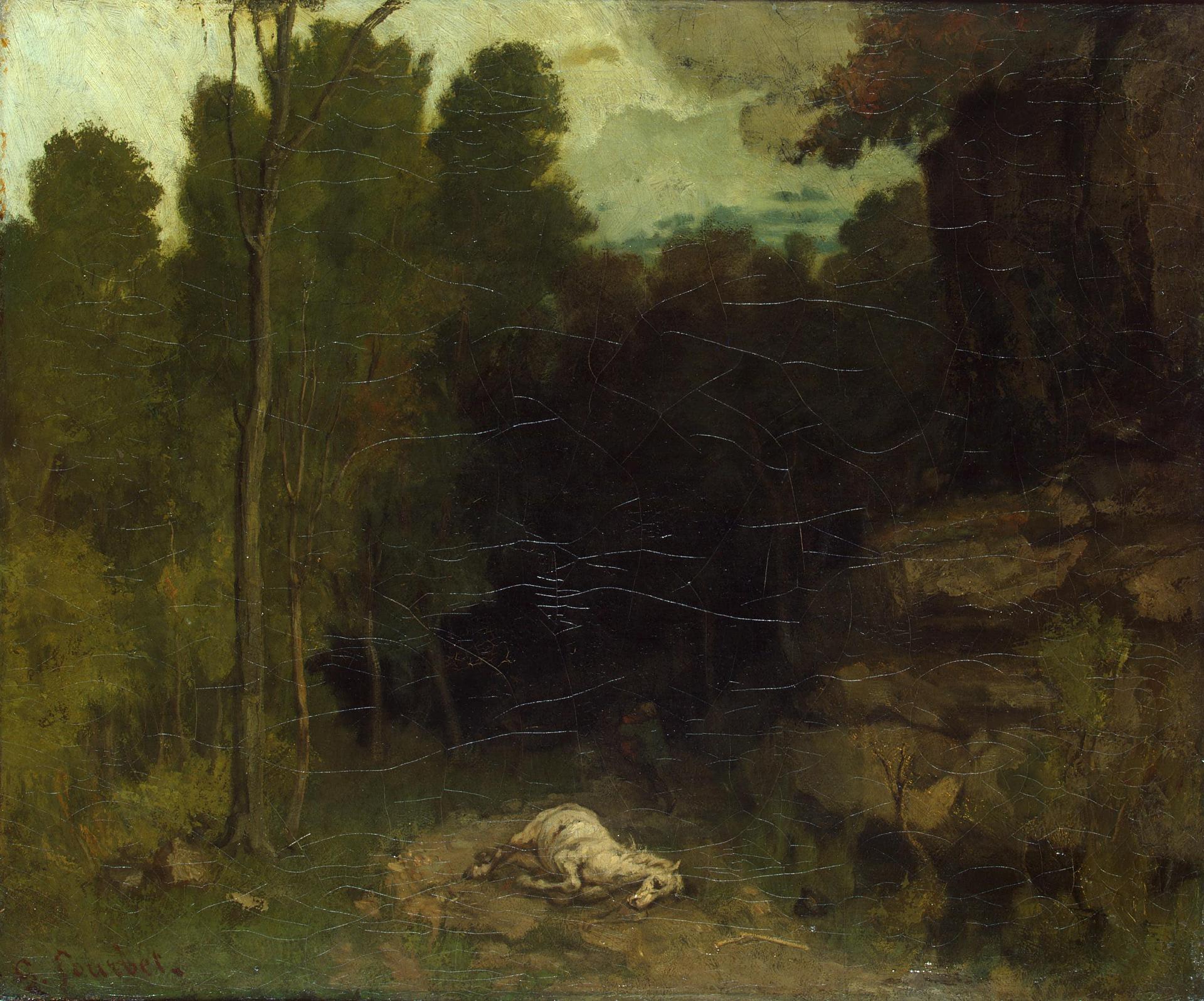 Гюстав Курбе. "Пейзаж с мёртвой лошадью". Вторая половина 1850-х. Эрмитаж, Санкт-Петербург.