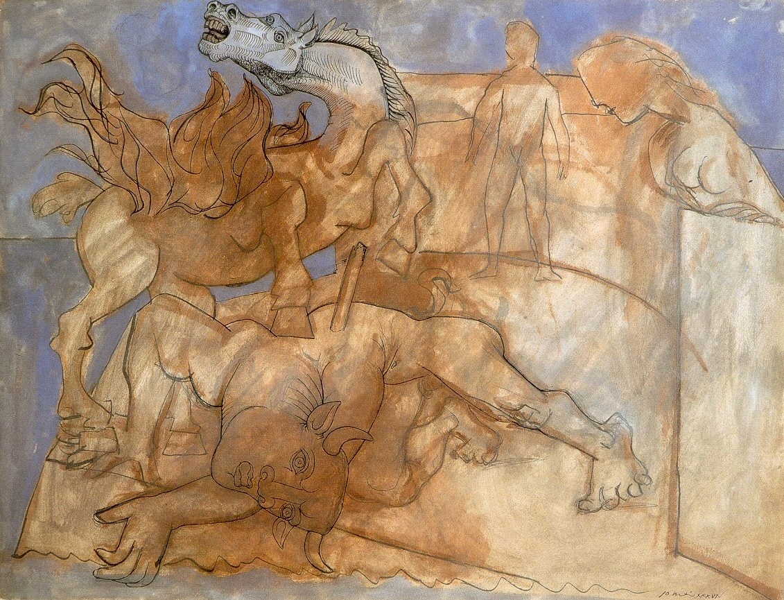 Пабло Пикассо. "Раненый Минотавр, лошадь и фигуры". 1936. Музей Пикассо, Париж.