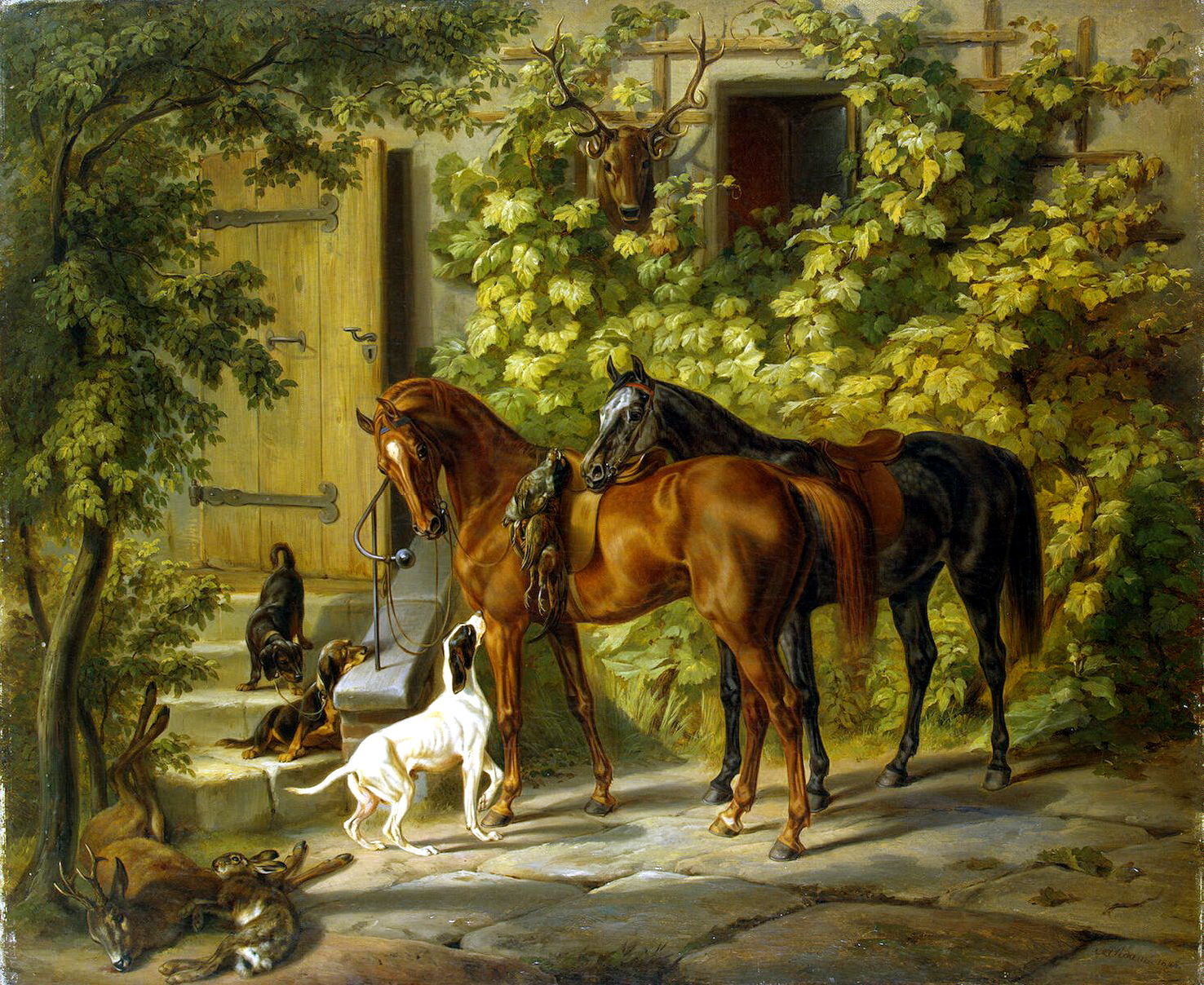 Альбрехт Адам. "Лошади у крыльца". 1843. Эрмитаж, Санкт-Петербург.