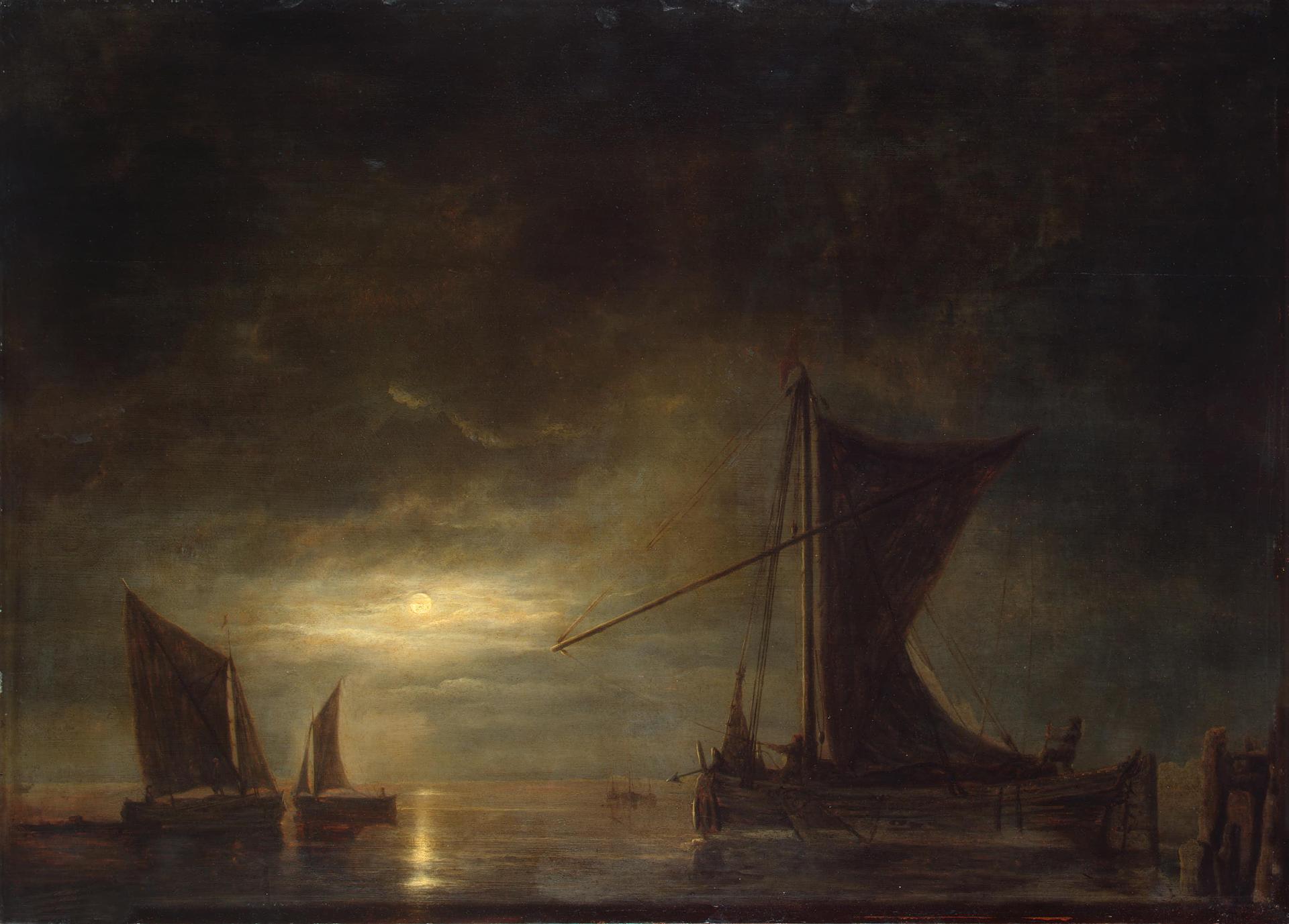 Альберт (Альбрехт) Кейп. "Море при лунном освещении". Около 1648. Эрмитаж, Санкт-Петербург.