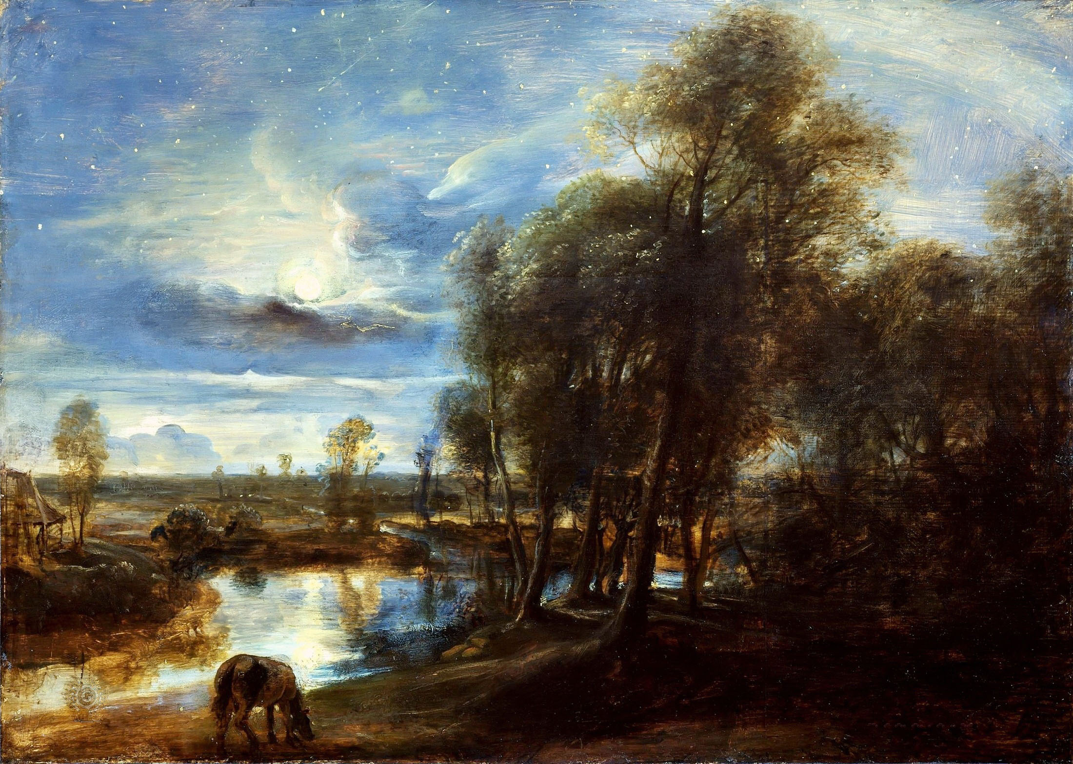 Питер Пауль Рубенс. "Пейзаж в лунном свете". 1635-1640. Институт искусств Курто, Лондон.